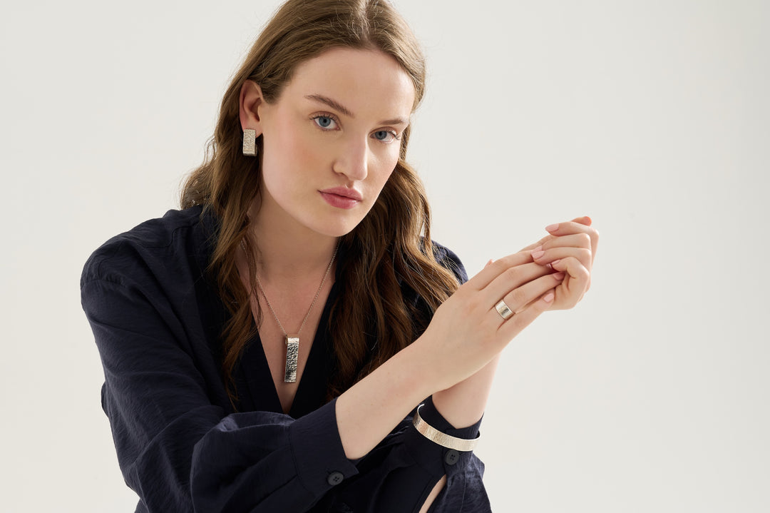 Sterling silver textured bangle