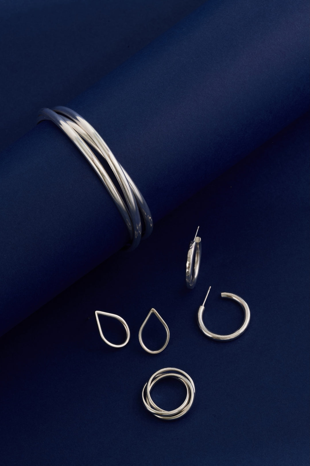 Sterling silver textured hoops