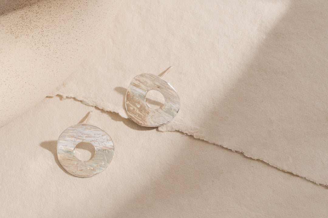 Sterling silver textured wave earrings